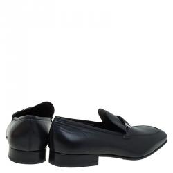 Pre Owned Salvatore Ferragamo Black Leather Lino Loafers Size 44