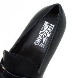 Pre Owned Salvatore Ferragamo Black Leather Lino Loafers Size 44