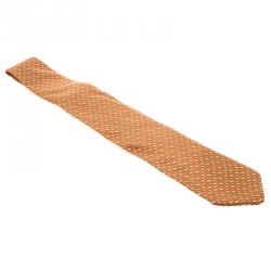 Pre Owned Salvatore Ferragamo Orange Equestrian Print Silk Tie