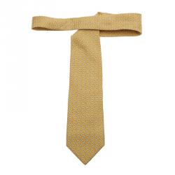 Pre Owned Salvatore Ferragamo Yellow Silk Printed Tie