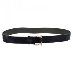 Pre Owned Salvatore Ferragamo Navy Blue Suede Gancini Belt 100CM