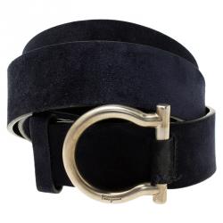 Pre Owned Salvatore Ferragamo Navy Blue Suede Gancini Belt 100CM