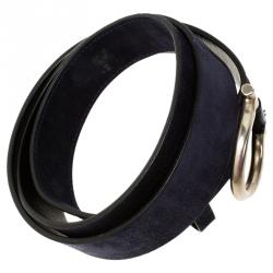 Pre Owned Salvatore Ferragamo Navy Blue Suede Gancini Belt 100CM