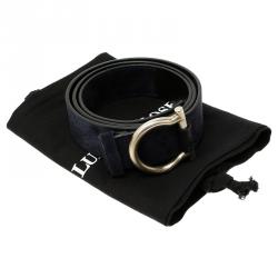 Pre Owned Salvatore Ferragamo Navy Blue Suede Gancini Belt 100CM