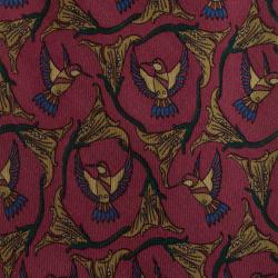 Pre Owned Salvatore Ferragamo Burgundy Birds Print Silk Tie