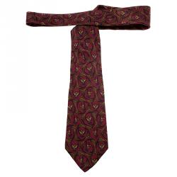 Pre Owned Salvatore Ferragamo Burgundy Birds Print Silk Tie