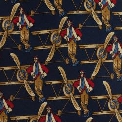 Pre Owned Salvatore Ferragamo Navy Blue Airplane and Pilot Print Silk Tie