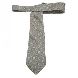 Pre Owned Salvatore Ferragamo Grey and Blue Floral Print Silk Tie