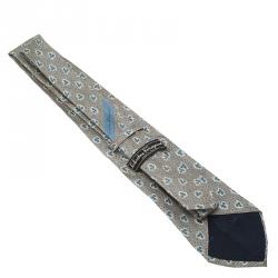 Pre Owned Salvatore Ferragamo Grey and Blue Floral Print Silk Tie