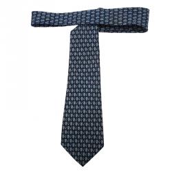 Pre Owned Salvatore Ferragamo Navy Blue Owl Print Silk Tie