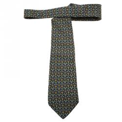 Pre Owned Salvatore Ferragamo Blue Printed Silk Tie