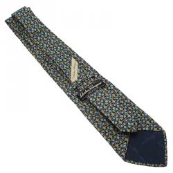 Pre Owned Salvatore Ferragamo Blue Printed Silk Tie