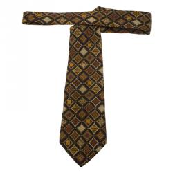 Pre Owned Salvatore Ferragamo Brown Printed Silk Tie