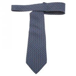 Pre Owned Salvatore Ferragamo Blue Giraffe Print Silk Tie