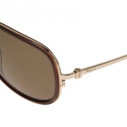 Pre Owned Salvatore Ferragamo Brown and Gold SF637SP Aviator Sunglasses 