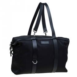Salvatore Ferragamo Black Nylon and Leather Strap Weekender Bag