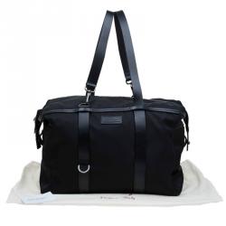 Salvatore Ferragamo Black Nylon and Leather Strap Weekender Bag