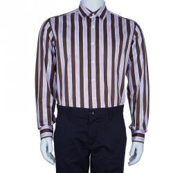 Pre Owned Salvatore Ferragamo Men's Brown and Pink Striped Shirt L