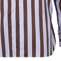 Pre Owned Salvatore Ferragamo Men's Brown and Pink Striped Shirt L