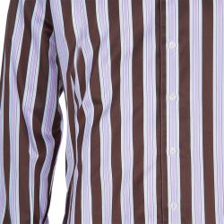 Pre Owned Salvatore Ferragamo Men's Brown and Pink Striped Shirt L