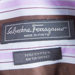 Pre Owned Salvatore Ferragamo Men's Brown and Pink Striped Shirt L
