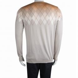 Salvatore Ferragammo Beige Argyle Pattern V-Neck Sweater M