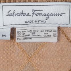 Salvatore Ferragammo Beige Argyle Pattern V-Neck Sweater M