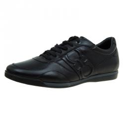 Pre Owned Salvatore Ferragamo Black Leather Sneakers Size 44