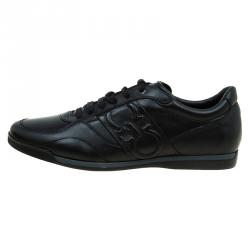 Pre Owned Salvatore Ferragamo Black Leather Sneakers Size 44