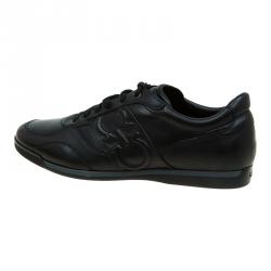Pre Owned Salvatore Ferragamo Black Leather Sneakers Size 44
