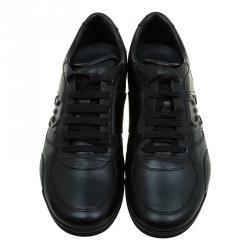 Pre Owned Salvatore Ferragamo Black Leather Sneakers Size 44