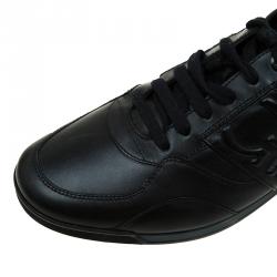 Pre Owned Salvatore Ferragamo Black Leather Sneakers Size 44