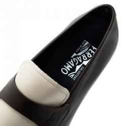Pre Owned Salvatore Ferragamo Brown and White Leather Slip On Loafers Size 44