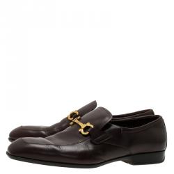 Pre Owned حذاء لوفرز سالفاتوري فيراغامو جلد بني مقاس 44.5