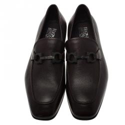 Pre Owned حذاء لوفرز سالفاتوري فيراغامو غانسيو بيت مينفريدي جلد بنية مقاس 44.5