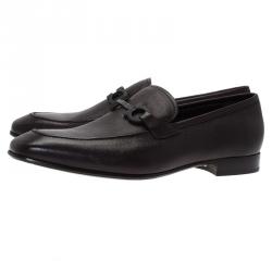 Pre Owned حذاء لوفرز سالفاتوري فيراغامو غانسيو بيت مينفريدي جلد بنية مقاس 44.5