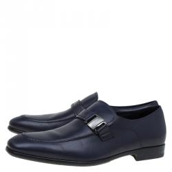 Salvatore Ferragamo Navy Blue Leather Mattia Loafers Size 41