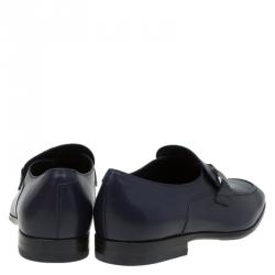 Salvatore Ferragamo Navy Blue Leather Mattia Loafers Size 41