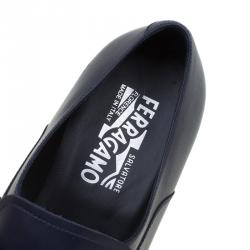 Salvatore Ferragamo Navy Blue Leather Mattia Loafers Size 41