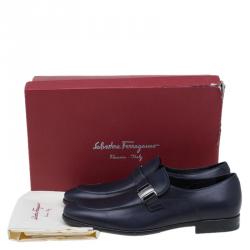 Salvatore Ferragamo Navy Blue Leather Mattia Loafers Size 41