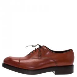 Pre Owned Salvatore Ferragamo Brown Leather Pride Oxfords Size 42.5