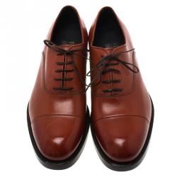 Pre Owned Salvatore Ferragamo Brown Leather Pride Oxfords Size 42.5