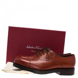 Pre Owned Salvatore Ferragamo Brown Leather Pride Oxfords Size 42.5
