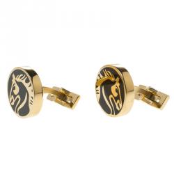 S.T. Dupont Black Lacquer Horse Gold Plated Limited Edition Cufflinks 