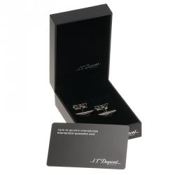 S.T. Dupont Logo Rectangular Diamond Head Palladium Plated Men's Cufflinks