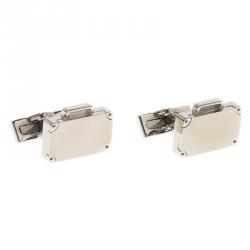 Pre Owned S.T. Dupont Suitcase Brush Decor Silver Tone Classic Men's Cufflinks
