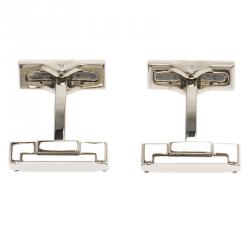 Pre Owned S.T. Dupont Suitcase Brush Decor Silver Tone Classic Men's Cufflinks