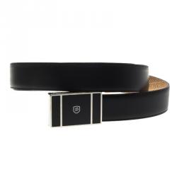 Pre Owned S.T. Dupont Black Leather Natural Lacquer and Palladium Line D Heritage Belt 110 CM