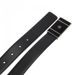 Pre Owned S.T. Dupont Black Leather Natural Lacquer and Palladium Line D Heritage Belt 110 CM