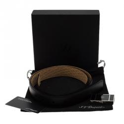 Pre Owned S.T. Dupont Black Leather Natural Lacquer and Palladium Line D Heritage Belt 110 CM